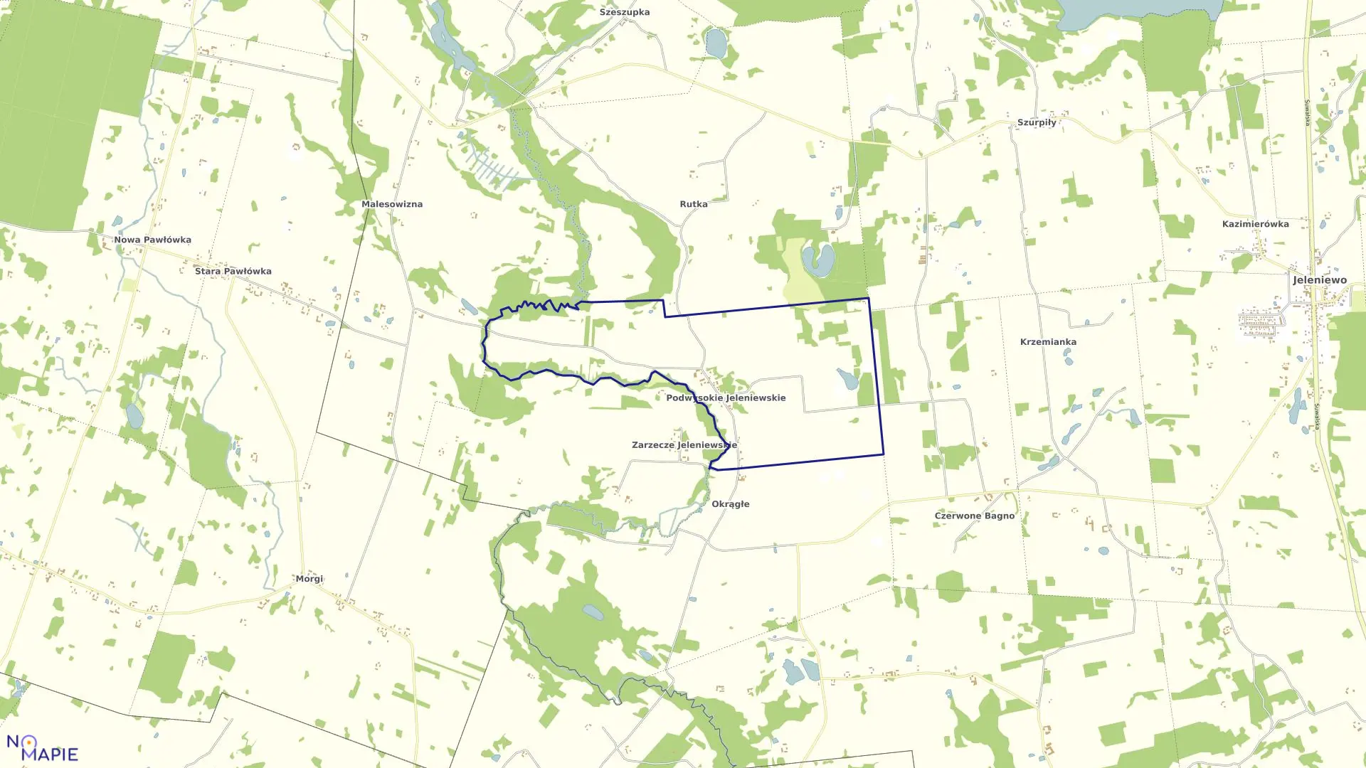 Mapa obrębu PODWYSOKIE JELENIEWSKIE w gminie Jeleniewo